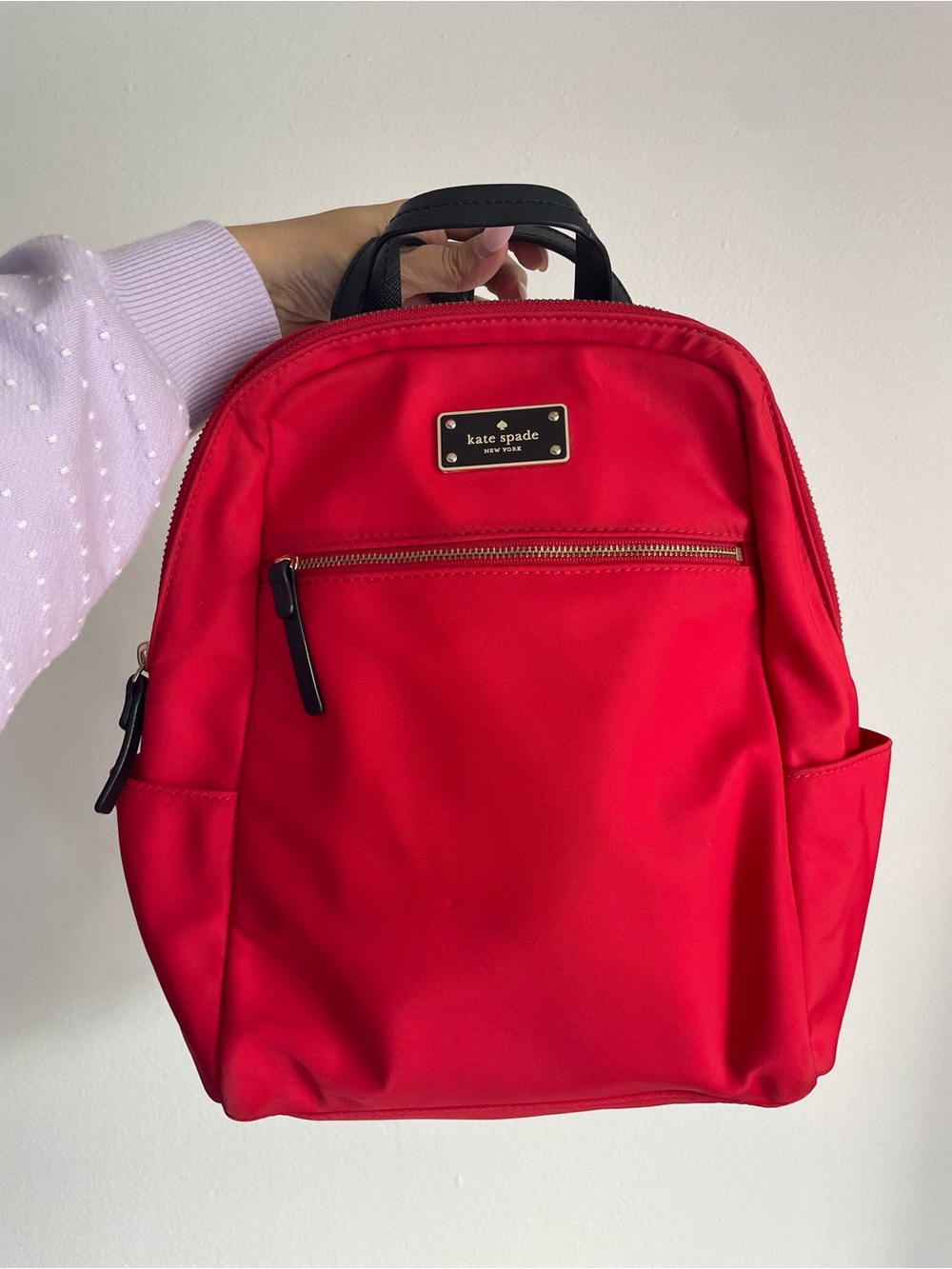 Kate Spade New York Red Nylon Backpack Black Trim Lightweight Travel Bag